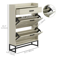 HOMCOM Slim Shoe Storage with 2 Flip Drawers and Adjustable Shelves Shoe Cabinet Organizer for 12 Pair, Distressed White(m-3)