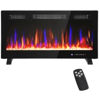 HOMCOM 36" Thin Electric Fireplace, Freestanding, Wall Mounted Fireplace Heater with Eco Mode, Auto Switch, Remote, 1500W(m-2)