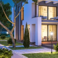 Outsunny 2 Piece LED Garden Lights Lamp Post Solar Powered Auto Switch Outdoor Lantern Patio Pathway Walkway Water-Resist 6 Hours Black(m-8)