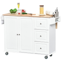 HOMCOM Mobile Kitchen Island Storage Trolley Cart on Wheels with Dropleaf Top, Towel/Spice Rack, 3 Drawers, 2-Door Cabinet, White