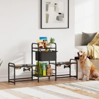 PawHut 3 Height Adjustable Dog Bowl Stand with 2 Feeding Stations, Toy Bin Basket, Black(m-2)
