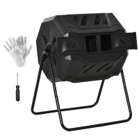 Outsunny Tumbling Compost Bin Outdoor 360° Dual Chamber Rotating Composter 43 Gallon, Black