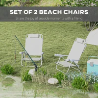 Outsunny Set of 2 Camping Chairs, Beach Chairs with Adjustable Backrest and Headrest, Folding Chair for Outdoor, Light Grey(m-4)