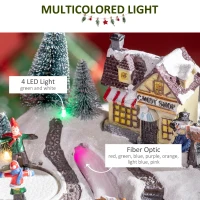HOMCOM Animated Christmas Village Scene, Pre-Lit Musical Holiday Decoration with LED Lights, Fiber Optic, Rotating Skating Pond and 2 Skaters(m-5)