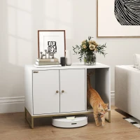 PawHut Cat Litter Box Enclosure with Tall Legs, Litter Mat, Fits Mots of Litter Box, 31.5" x 20" x 22", White(m-8)