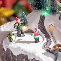 HOMCOM Animated Christmas Village Scene, Pre-Lit Musical Holiday Decoration with LED Lights, Fiber Optic, Rotating Skating Pond and 2 Skaters(m-8)