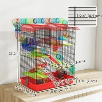 PawHut 18.5" Hamster Cage, 5 Tiers Small Animal House with Tunnel Tube System, Exercise Wheel, Water Bottle, Red(m-3)