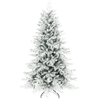 HOMCOM 6ft Artificial Flocked Christmas Tree, Full Snow Pine Tree Holiday Decor, Hinged Xmas Tree with Realistic Tips, Metal Stand, Easy Assembly(m-11)