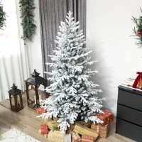 HOMCOM 6ft Artificial Flocked Christmas Tree, Full Snow Pine Tree Holiday Decor, Hinged Xmas Tree with Realistic Tips, Metal Stand, Easy Assembly(m-8)