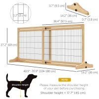 PawHut 41"-71" Wooden Freestanding Pet Gate with Support Feet, for Small Medium Dogs, Natural(m-3)