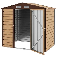 Outsunny 6' x 4' Metal Outdoor Storage Shed, Garden Shed House with Vents for Yard, Patio, Lawn, Oak Colored(m-1)