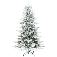 HOMCOM 6ft Artificial Flocked Christmas Tree, Full Snow Pine Tree Holiday Decor, Hinged Xmas Tree with Realistic Tips, Metal Stand, Easy Assembly(m-2)