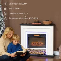 HOMCOM 41 Inch Electric Fireplace with Mantel, 1400W Fireplace Heater with Adjustable 3D Flame Effect, Black and White(m-7)