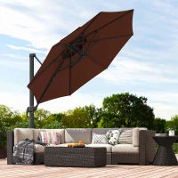 Outsunny 11ft Cantilever Patio Umbrella with Base, Double Top Hanging Aluminum Offset Umbrella with 360° Rotation, Easy Tilt, 8 Ribs, Crank, Cross Base for Backyard, Brown(m-8)