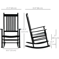 Outsunny Wooden Porch Rocking Chair Outdoor Patio Rocker Garden Single Leisure Reclining Seat Armchair Black(m-3)