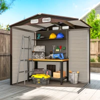 Outsunny 6' x 4' Metal Outdoor Storage Shed, Garden Shed House with Vents for Yard, Patio, Lawn, Oak Colored(m-9)