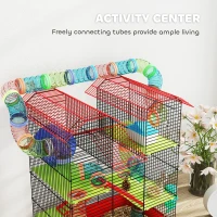 PawHut 18.5" Hamster Cage, 5 Tiers Small Animal House with Tunnel Tube System, Exercise Wheel, Water Bottle, Red(m-7)