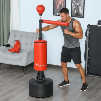 Soozier Freestanding Boxing Punch Bag Stand with 360° Rotating Flexible Arm, Speed Ball, Waterable and Sandable Base, Red
