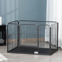 PawHut 4 Panels Dog Playpen, Heavy Duty Dog Fence, 28" H Portable Pet Playpen with Door Double Locking Latches, Tray, Grey(m-8)