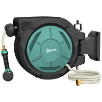 Outsunny 1/2 in x 65ft Wall Mounted Garden Hose Reel, Retractable Water Hose Reel with Auto Rewind, Any Length Lock, Blue(m-2)