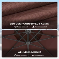 Outsunny 11ft Cantilever Patio Umbrella with Base, Double Top Hanging Aluminum Offset Umbrella with 360° Rotation, Easy Tilt, 8 Ribs, Crank, Cross Base for Backyard, Brown(m-5)