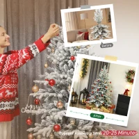 HOMCOM 6ft Artificial Flocked Christmas Tree, Full Snow Pine Tree Holiday Decor, Hinged Xmas Tree with Realistic Tips, Metal Stand, Easy Assembly(m-7)