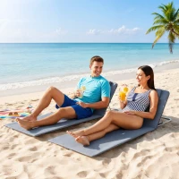 Outsunny 2 Pieces Beach Lounge Chair, Outdoor Folding Chaise Lounge Set w/ Pillow for Sunbath, Snap, Grey(m-8)