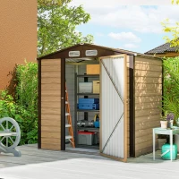 Outsunny 6' x 4' Metal Outdoor Storage Shed, Garden Shed House with Vents for Yard, Patio, Lawn, Oak Colored(m-2)