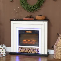 HOMCOM 41 Inch Electric Fireplace with Mantel, 1400W Fireplace Heater with Adjustable 3D Flame Effect, Black and White(m-8)