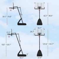 Soozier 4.9-10' Basketball Stand, Freestanding Basketball System with 44" Shatterproof Backboard, Rebound System and Wheels(m-3)