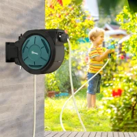 Outsunny 1/2 in x 65ft Wall Mounted Garden Hose Reel, Retractable Water Hose Reel with Auto Rewind, Any Length Lock, Blue(m-8)