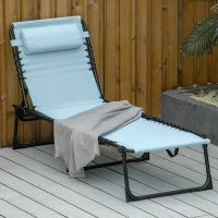 Outsunny Outdoor Folding Lounge Chair, 4-Level Adjustable Chaise Lounge with Headrest, Tanning Chair Beach Bed, Reclining Lounger Cot for Camping, Hiking, Backyard, Light Blue(m-1)