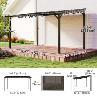 Outsunny 10' x 14' Hardtop Gazebo Wall-Mounted / Free Standing Outdoor Pergola with UPF 50+ & Waterproof Polycarbonate Roof(m-3)
