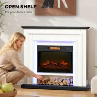 HOMCOM 41 Inch Electric Fireplace with Mantel, 1400W Fireplace Heater with Adjustable 3D Flame Effect, Black and White(m-5)
