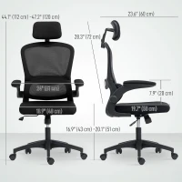 HOMCOM Ergonomic Mesh Office Chair, High Back Desk Chair with Rotatable Headrest, Flip-Up Armrests, Lumbar Support, Black(m-3)