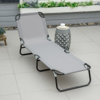 Outsunny Outdoor Folding Lounge Chair, Steel Tanning Chair with Reclining Back, Breathable Mesh for Beach, Yard, Patio, Grey