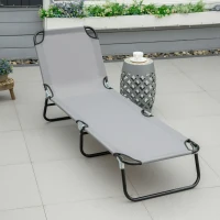 Outsunny Outdoor Folding Lounge Chair, Steel Tanning Chair with Reclining Back, Breathable Mesh for Beach, Yard, Patio, Grey(m-1)