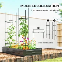Outsunny 6' x 3' x 1' Raised Garden Bed with 2 Trellis Tomato Cages, Steel Frame Elevated Planter Box, Black(m-6)
