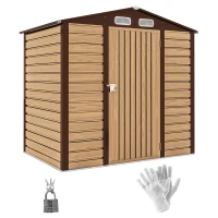 Outsunny 6' x 4' Metal Outdoor Storage Shed, Garden Shed House with Vents for Yard, Patio, Lawn, Oak Colored(m-11)