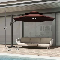 Outsunny 11ft Cantilever Patio Umbrella with Base, Double Top Hanging Aluminum Offset Umbrella with 360° Rotation, Easy Tilt, 8 Ribs, Crank, Cross Base for Backyard, Brown(m-3)