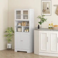 HOMCOM 57" Kitchen Pantry, Freestanding Pantry Storage Cabinet with Glass Doors, Adjustable Shelves, Open Compartments, White(m-1)