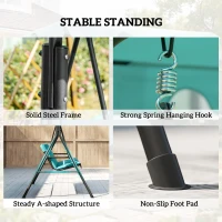 Outsunny 3-Seater Outdoor Porch Swing with Adjustable Canopy, Patio Swing Chair for Garden, Poolside, Backyard, Teal(m-5)