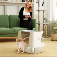 PawHut XL Stainless Steel Litter Box with Lid, Extra Large Covered Cat Litter Box for Indoor Kittens with Filp Top, Scoop(m-8)