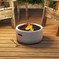 Outsunny 18" Round Outdoor Fire Pit Firepit Fireplace Wood-burning with Spark Screen Poker for Backyard Camping Bonfire, Grey(m-10)