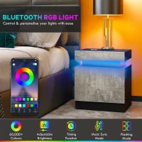 HOMCOM Nightstand, Bedside Table with LED Lights and 2 Drawers for Bedroom, Living Room, Cement Grey(m-4)