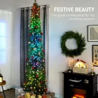 HOMCOM 9ft Christmas Tree with Colourful DIY Synchronized LEDs, Hinged Pencil Xmas Tree with Remote, Daily Timer, Green(m-4)