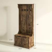 HOMCOM Hall Tree with Coat Rack, Storage, and Sitting Bench, Rustic Brown(m-3)