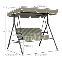 Outsunny 3-Seater Outdoor Porch Swing with Adjustable Canopy, Patio Swing Chair for Garden, Poolside, Backyard, Green and Brown(m-3)
