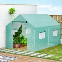 Outsunny Walk-in Tunnel Greenhouse UV-resistant Green House with Door and Mesh Windows, 6.6' x 10' x 6.6', Green(m-9)