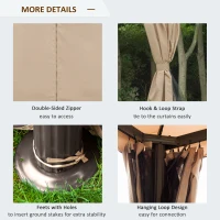 Outsunny Deck Gazebo with Beautiful Curtains, & Mesh Screen Drapes, 10ft x 10ft Double Canopy Polyester Shade for Backyard Garden, Khaki(m-5)
